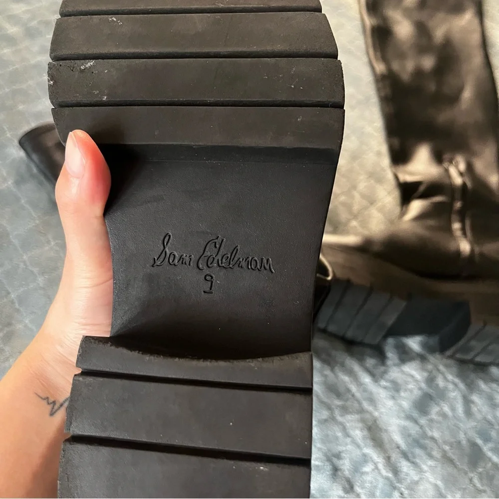 Sam Edelman Shiny Black Over the Knee‎ platform Moto bratz Boots 9